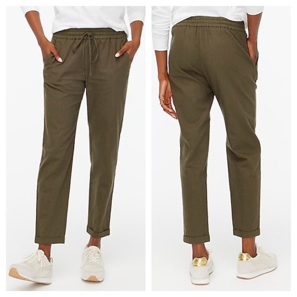 ➕ J. Crew Factory Olive Green Drawstring Linen Blend Pants Womens Size 14 - Picture 1 of 10